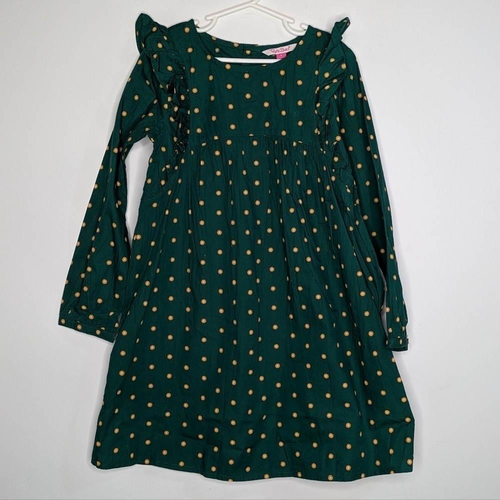 Ruffle Butts Green Yellow Floral Long Sleeve Button Back Cotton Dress 8